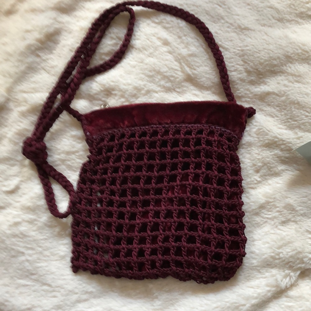 Cute burgundy crocheted velvet purse
